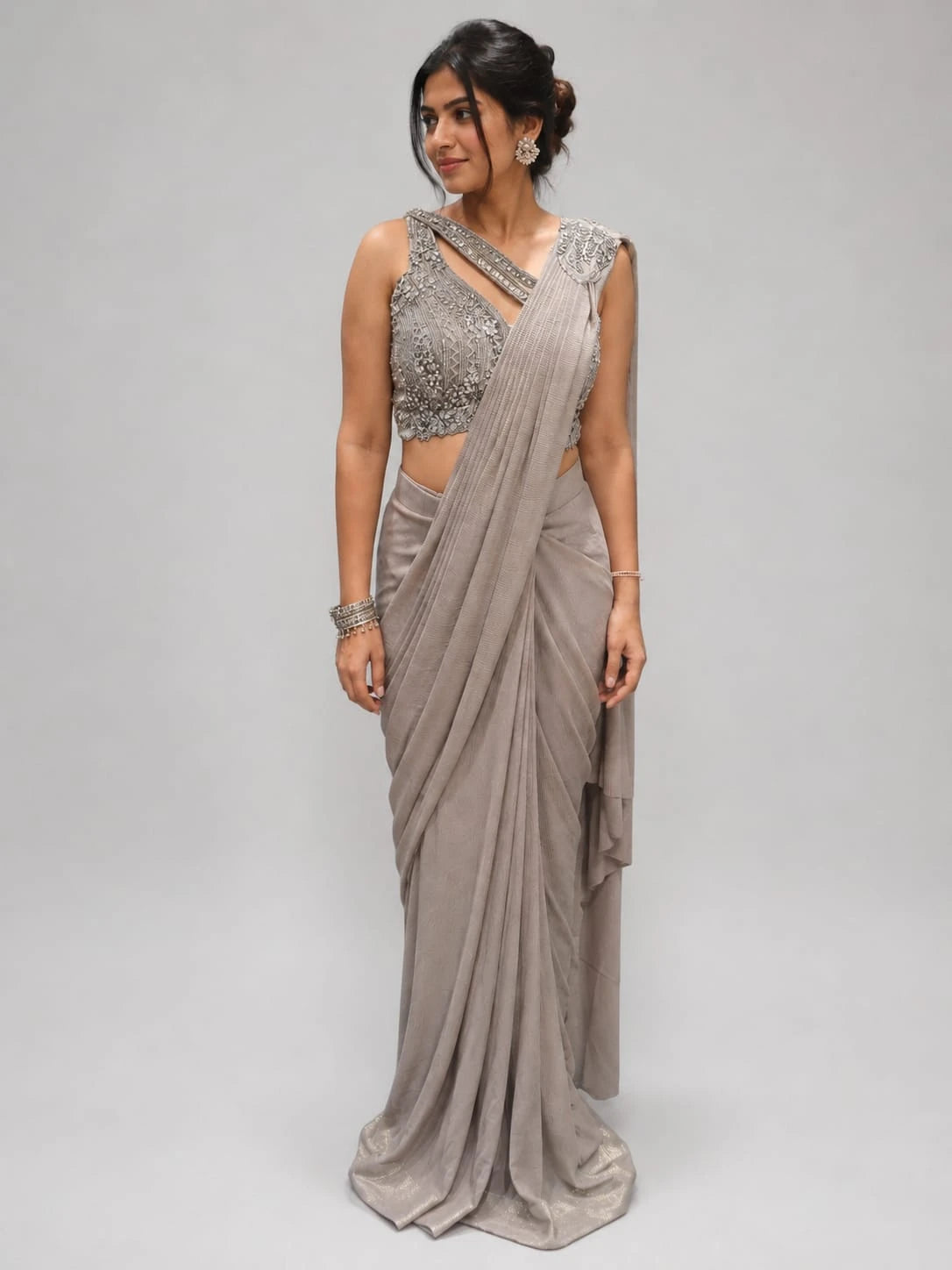 gold designer drape saree