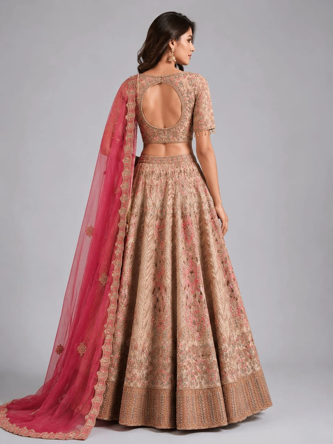 cream and pink lehenga