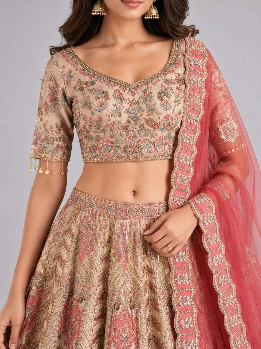 cream and pink lehenga
