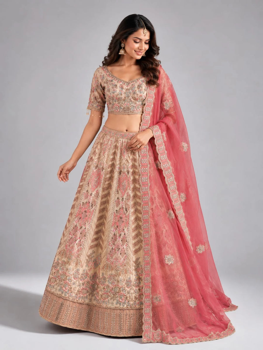 cream and pink lehenga