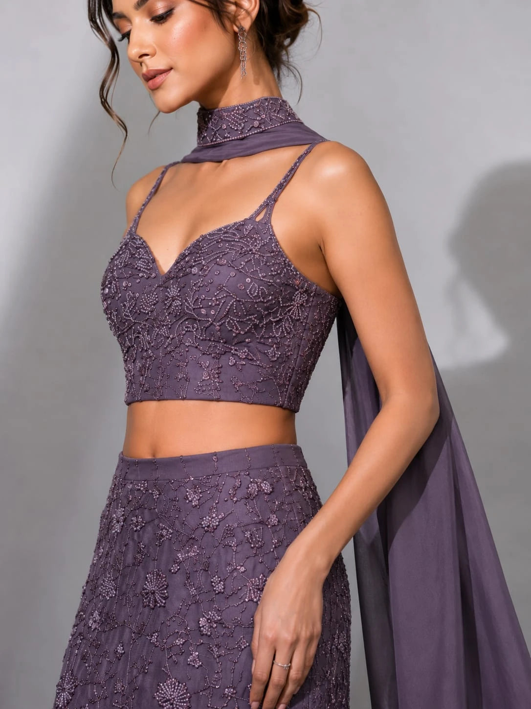 lavender embroidered blouse lehenga