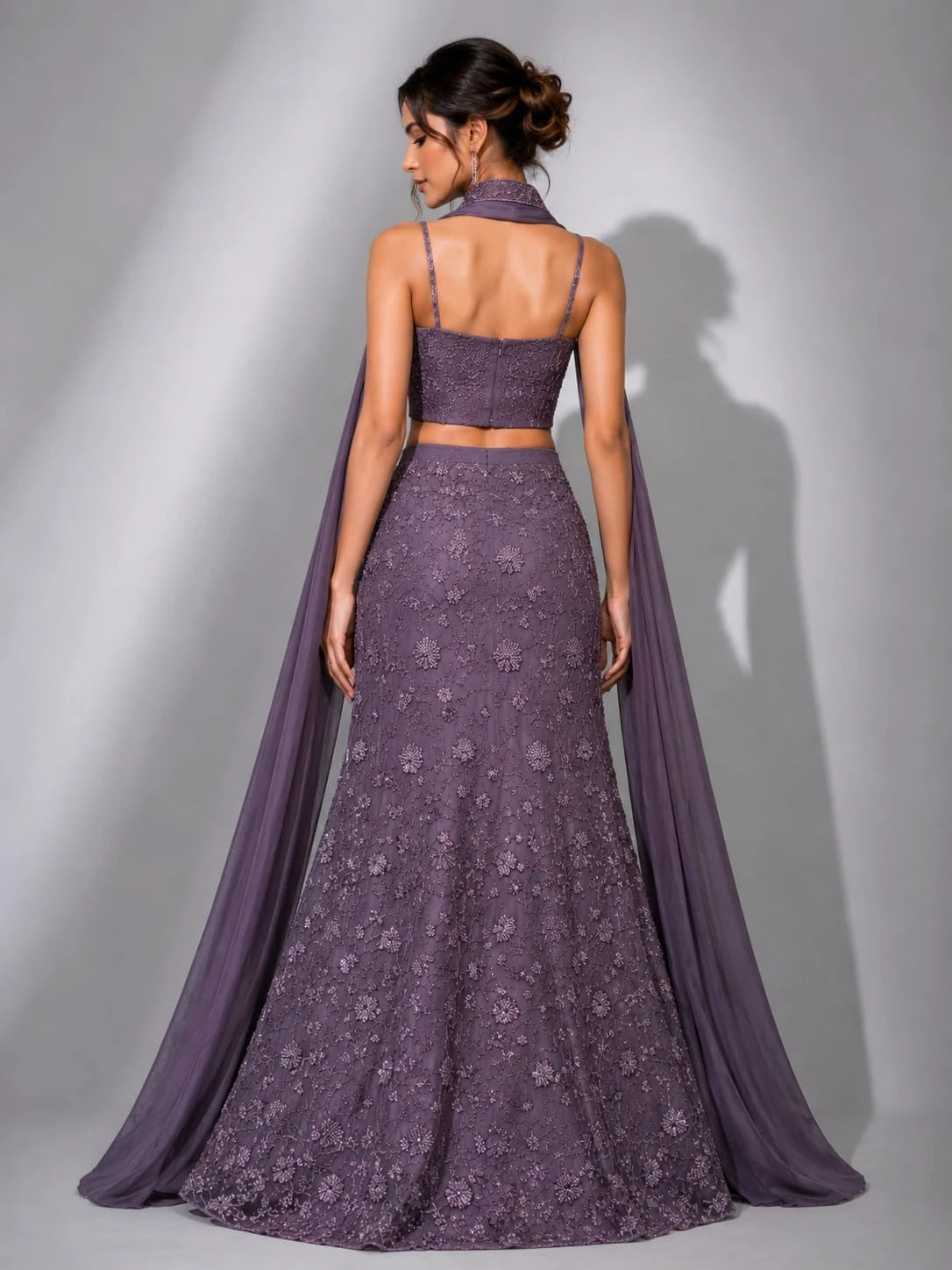 lavender embroidered blouse lehenga