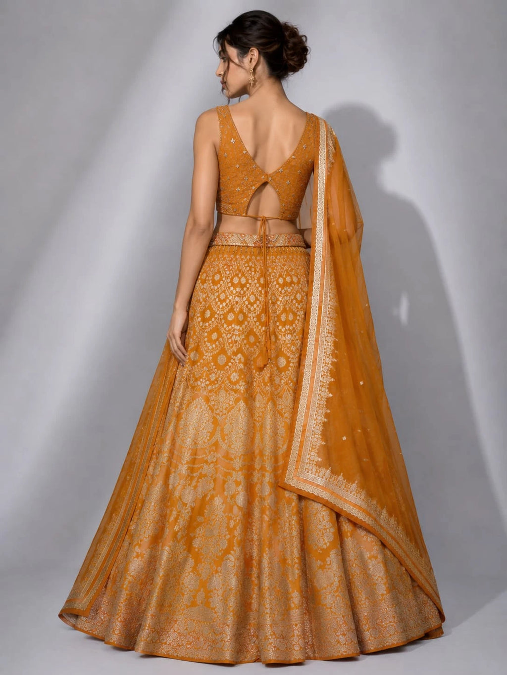 orange net dupatta lehenga