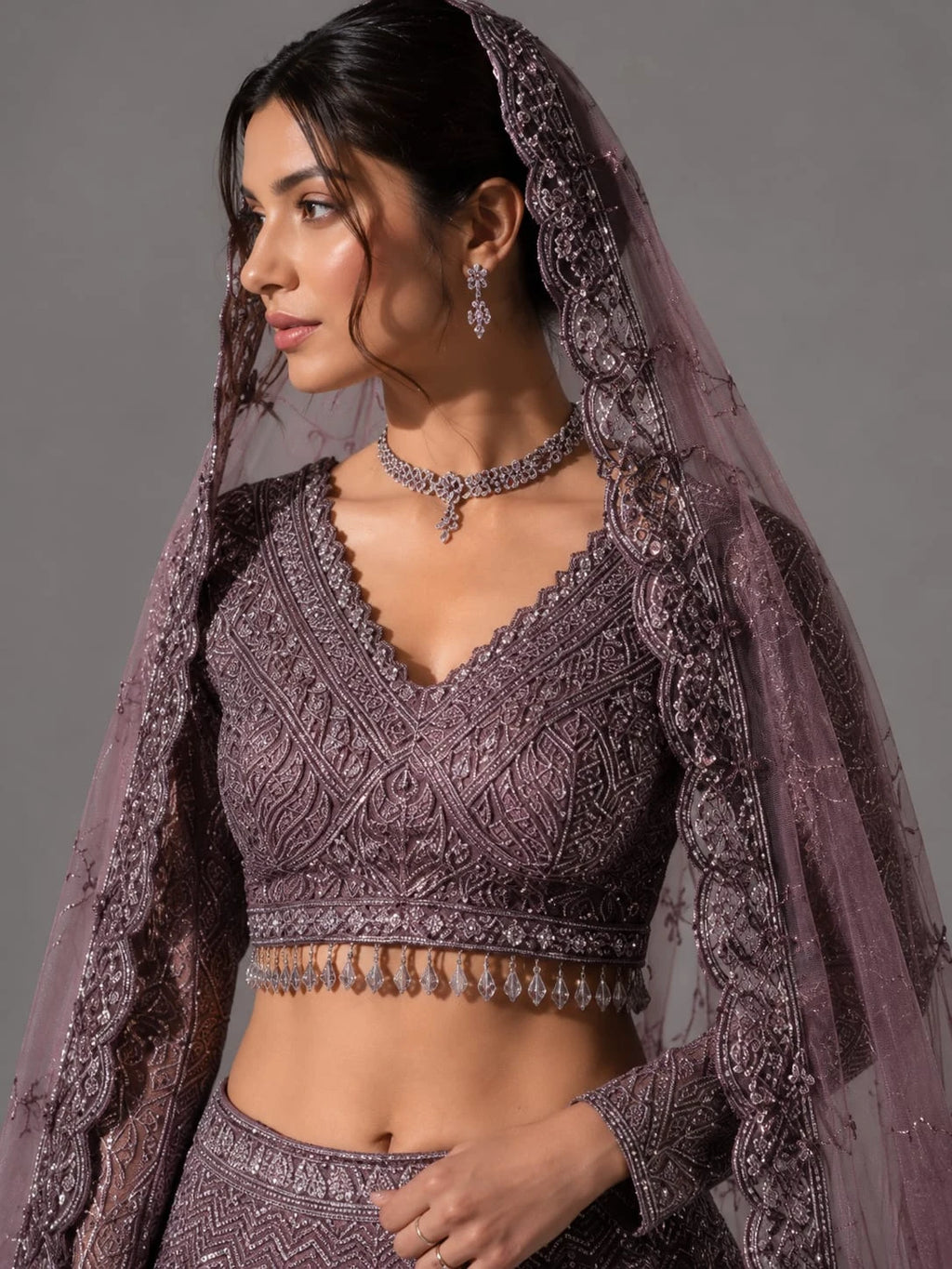 purple full sleeve lehenga blouse
