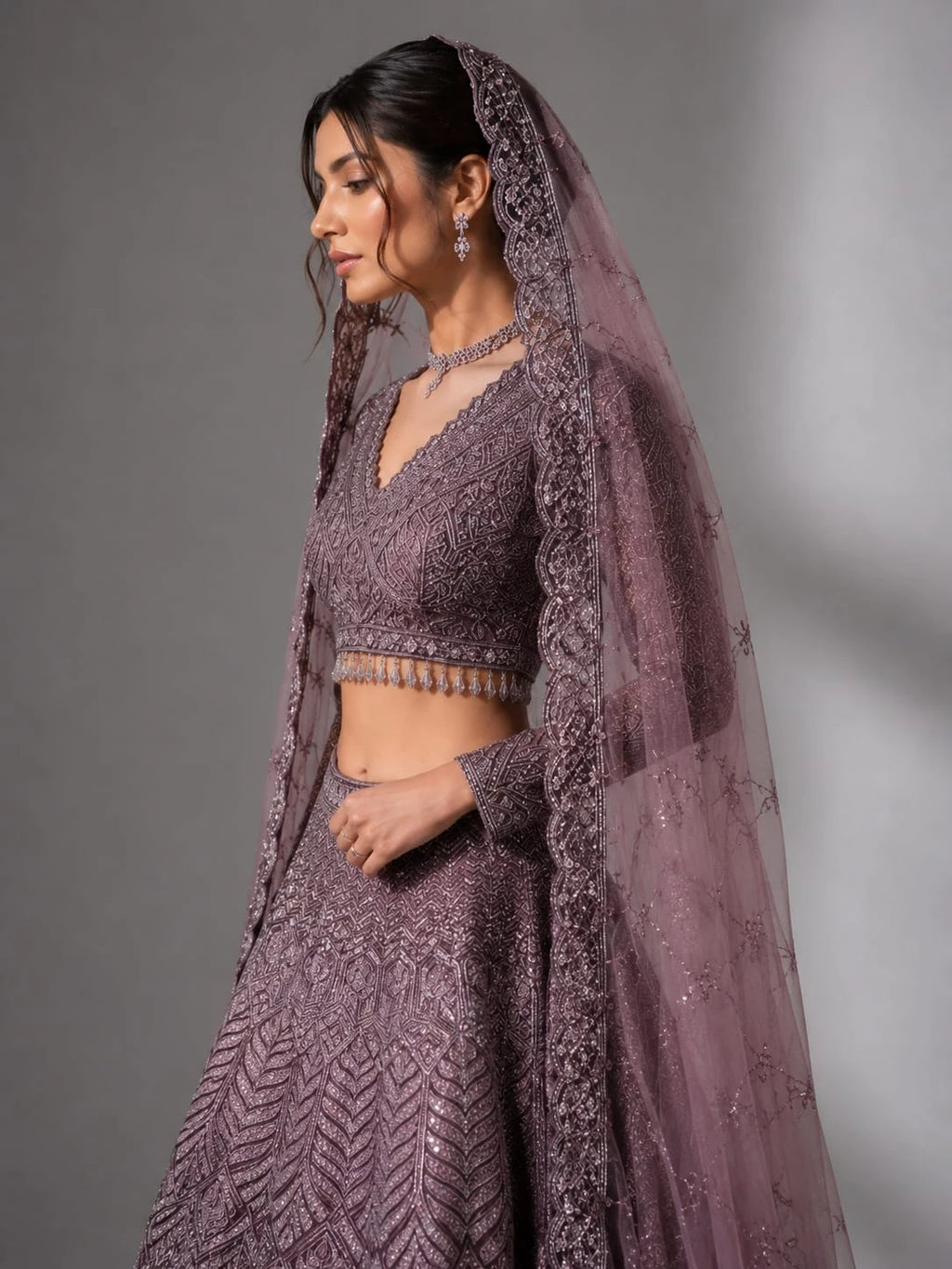 purple full sleeve lehenga blouse