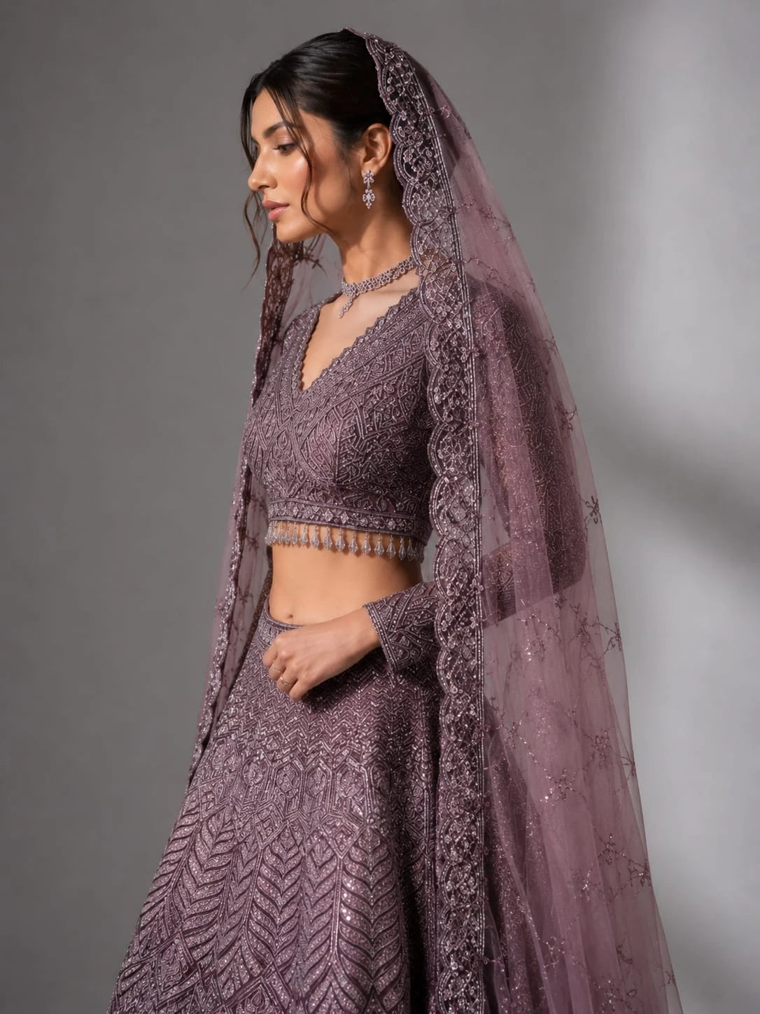 purple full sleeve lehenga blouse