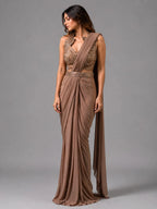 copper drape saree
