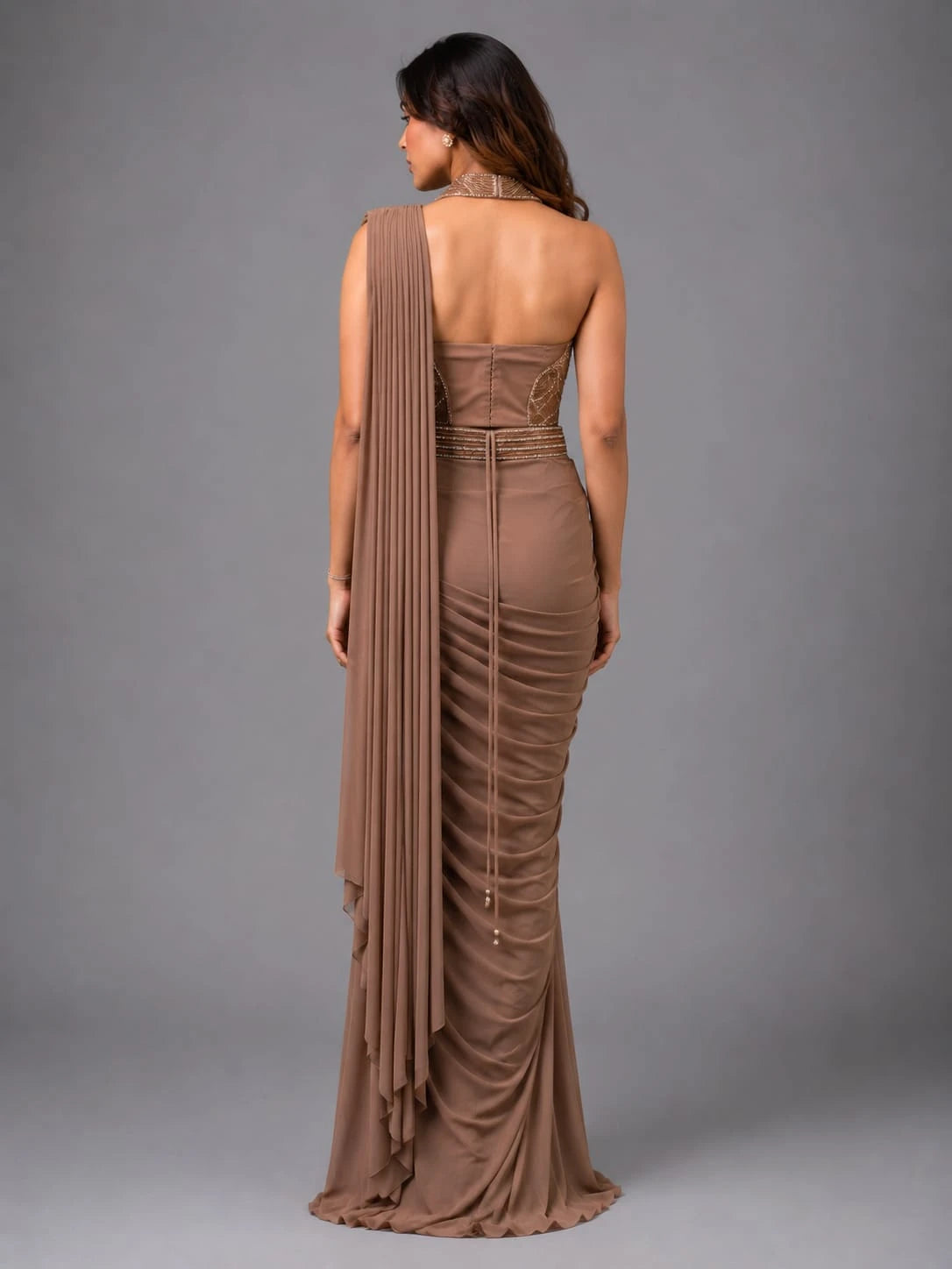 copper drape saree