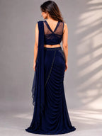 midnight blue drape saree
