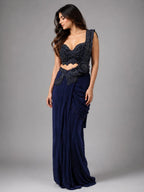 midnight blue drape saree