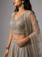 embroidered beige lehenga