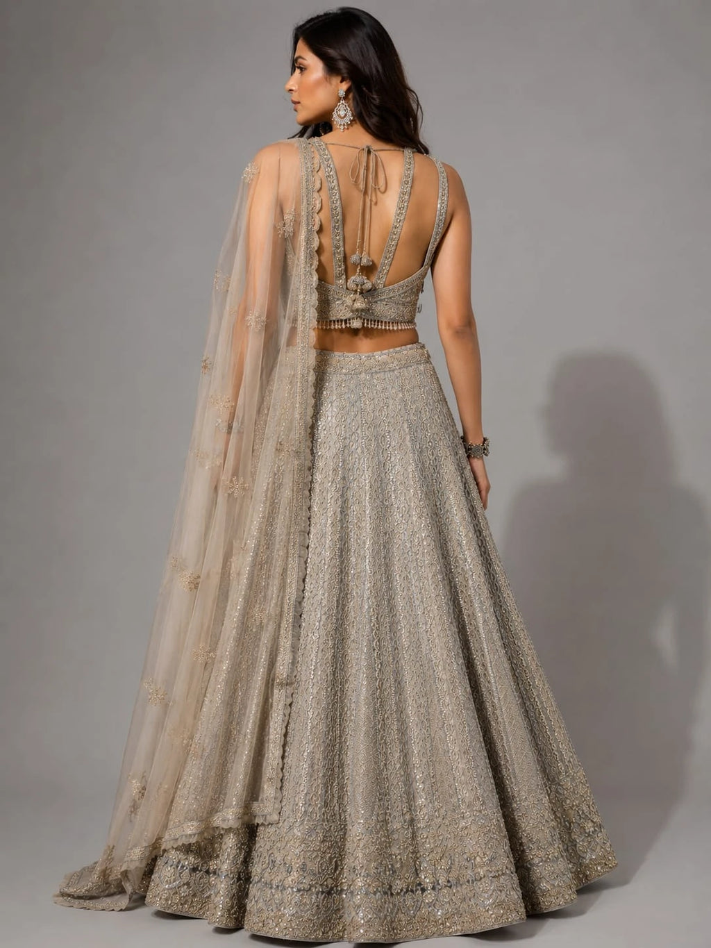 embroidered beige lehenga