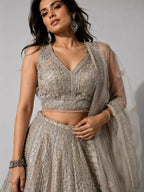 embroidered beige lehenga