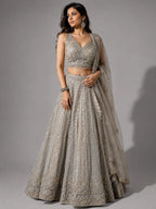 embroidered beige lehenga