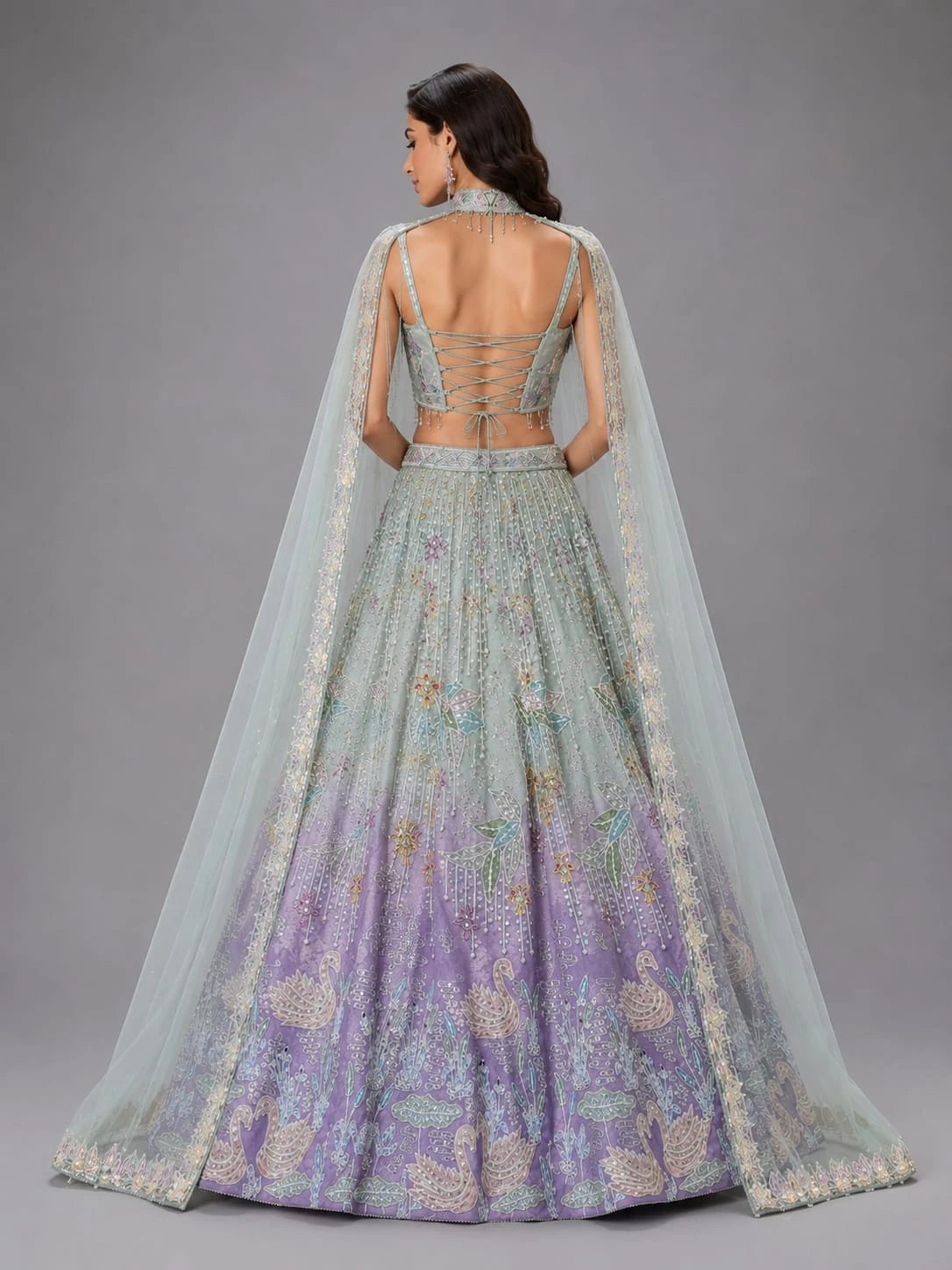 pista Floral embroidered lehenga