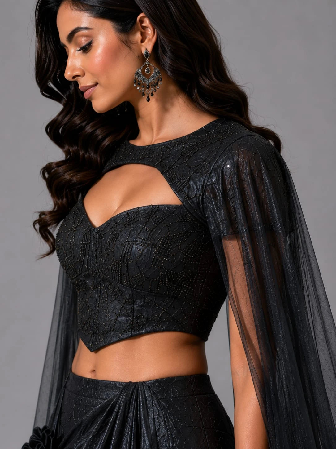 black party wear lehenga