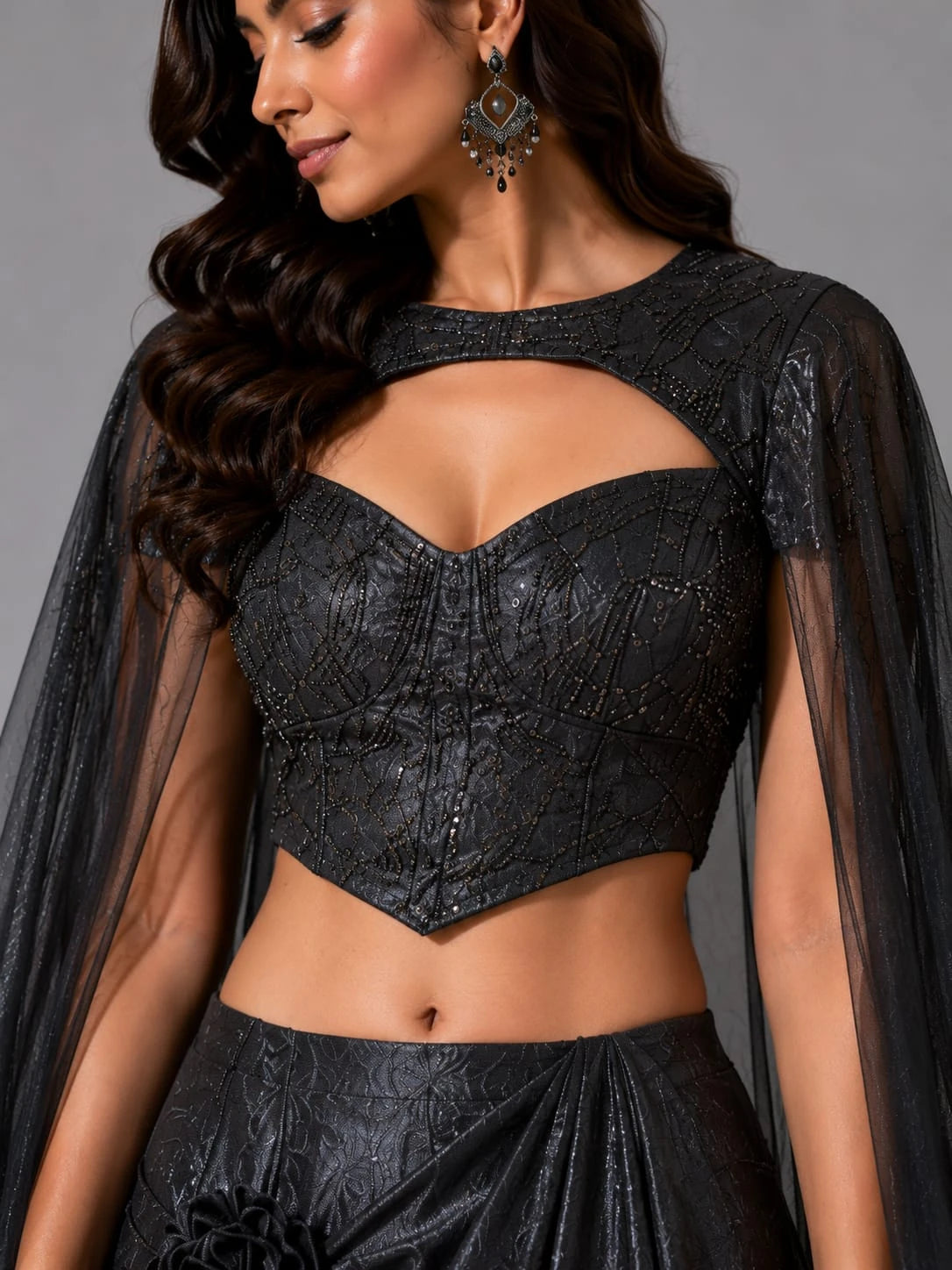 black party wear lehenga