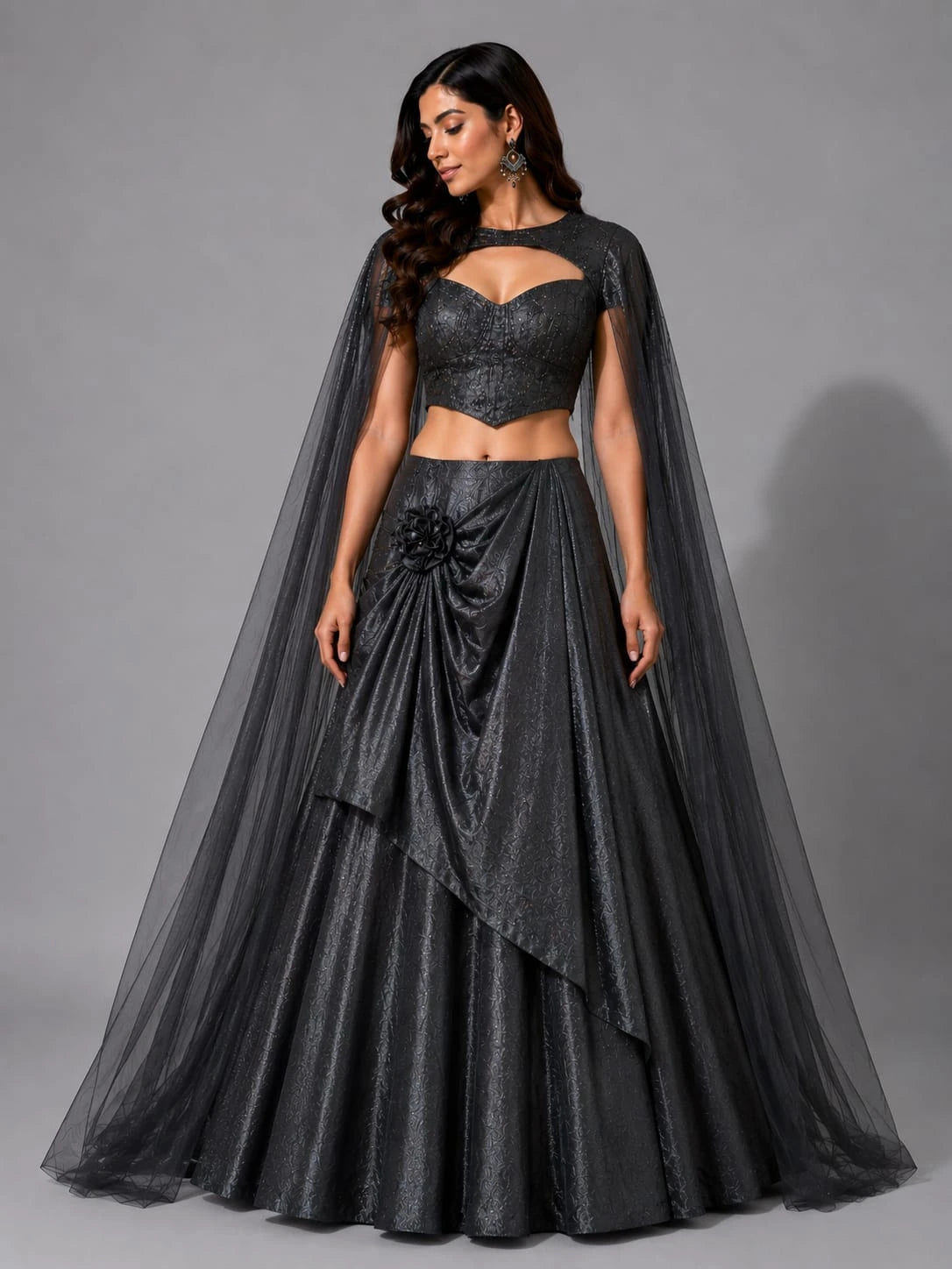 black party wear lehenga