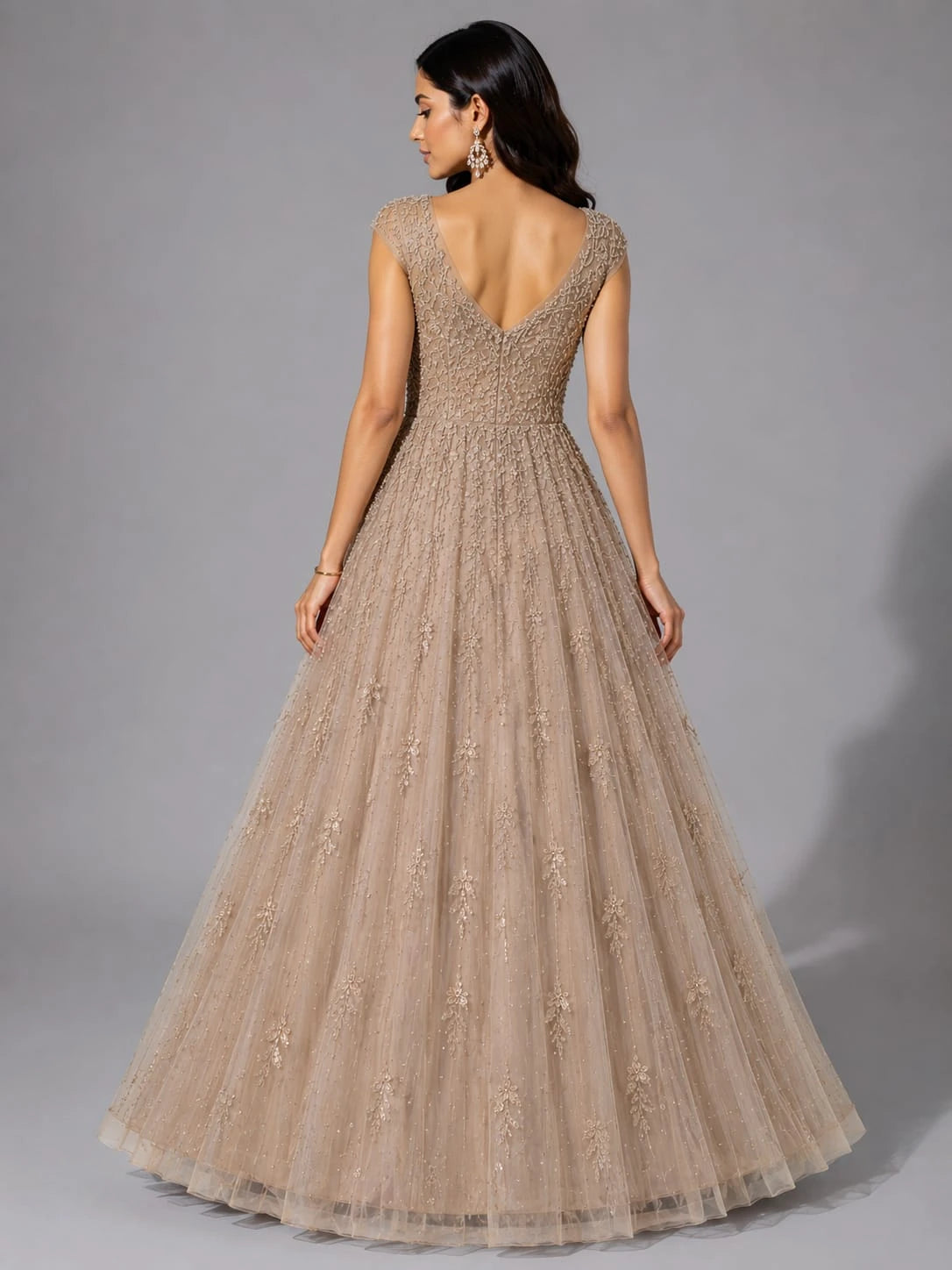 gold embellished net gown