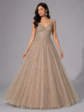 gold embellished net gown