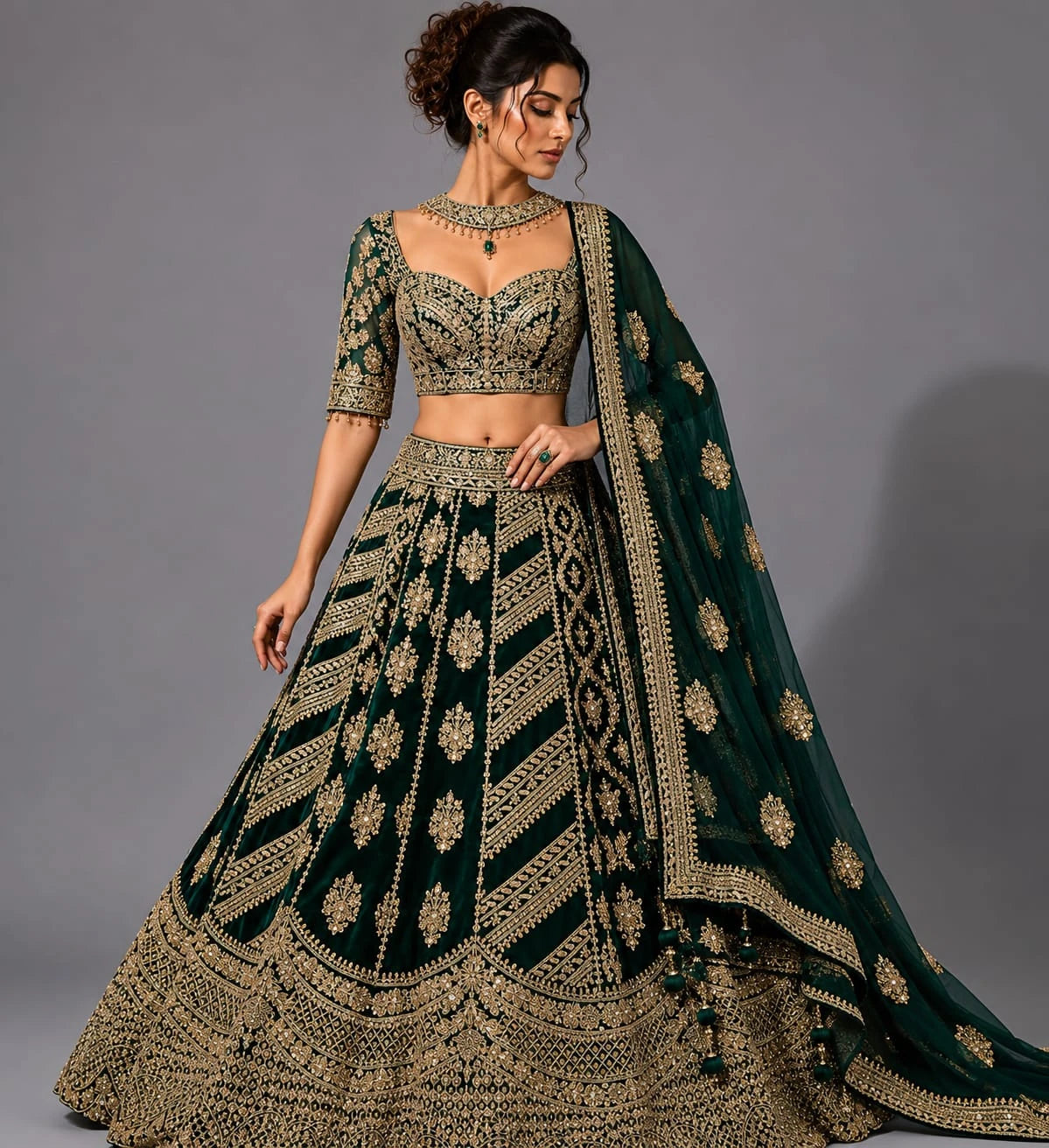 emerald green lehenga