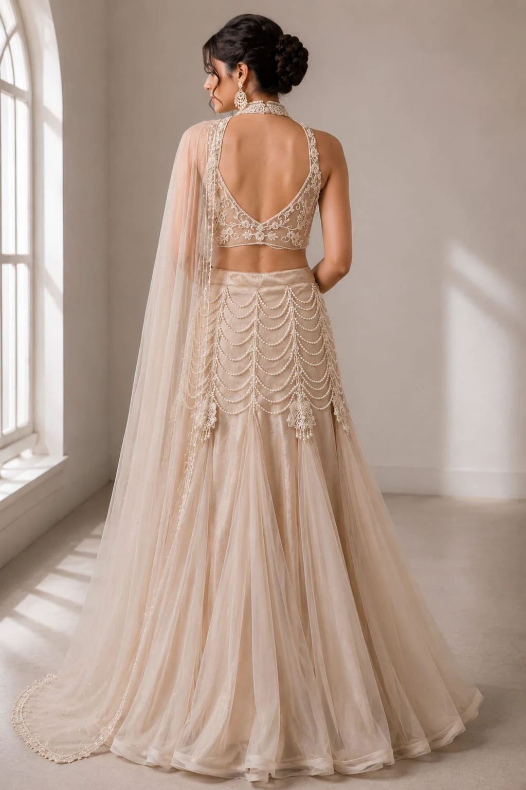 gold pearl embellished lehenga