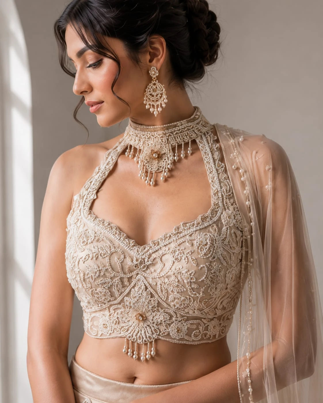 gold pearl embellished lehenga