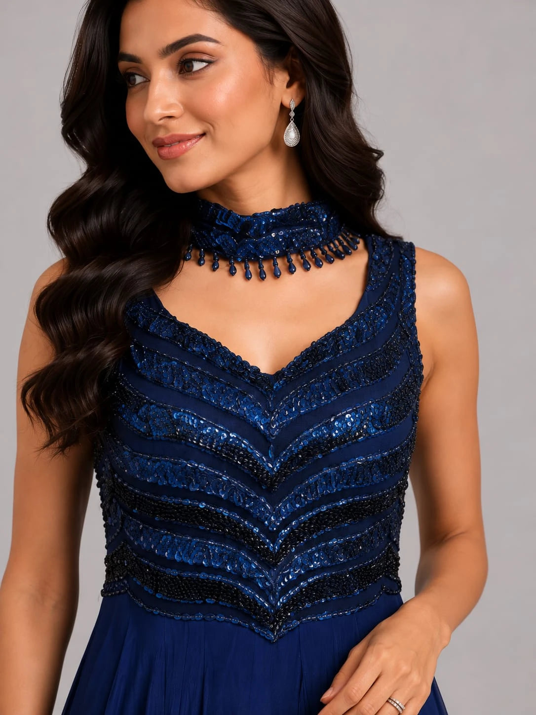 peacock blue anarkali