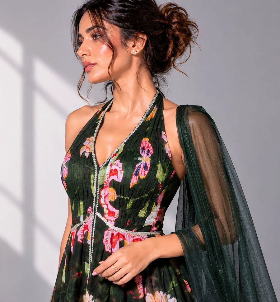 green sharara with dupatta