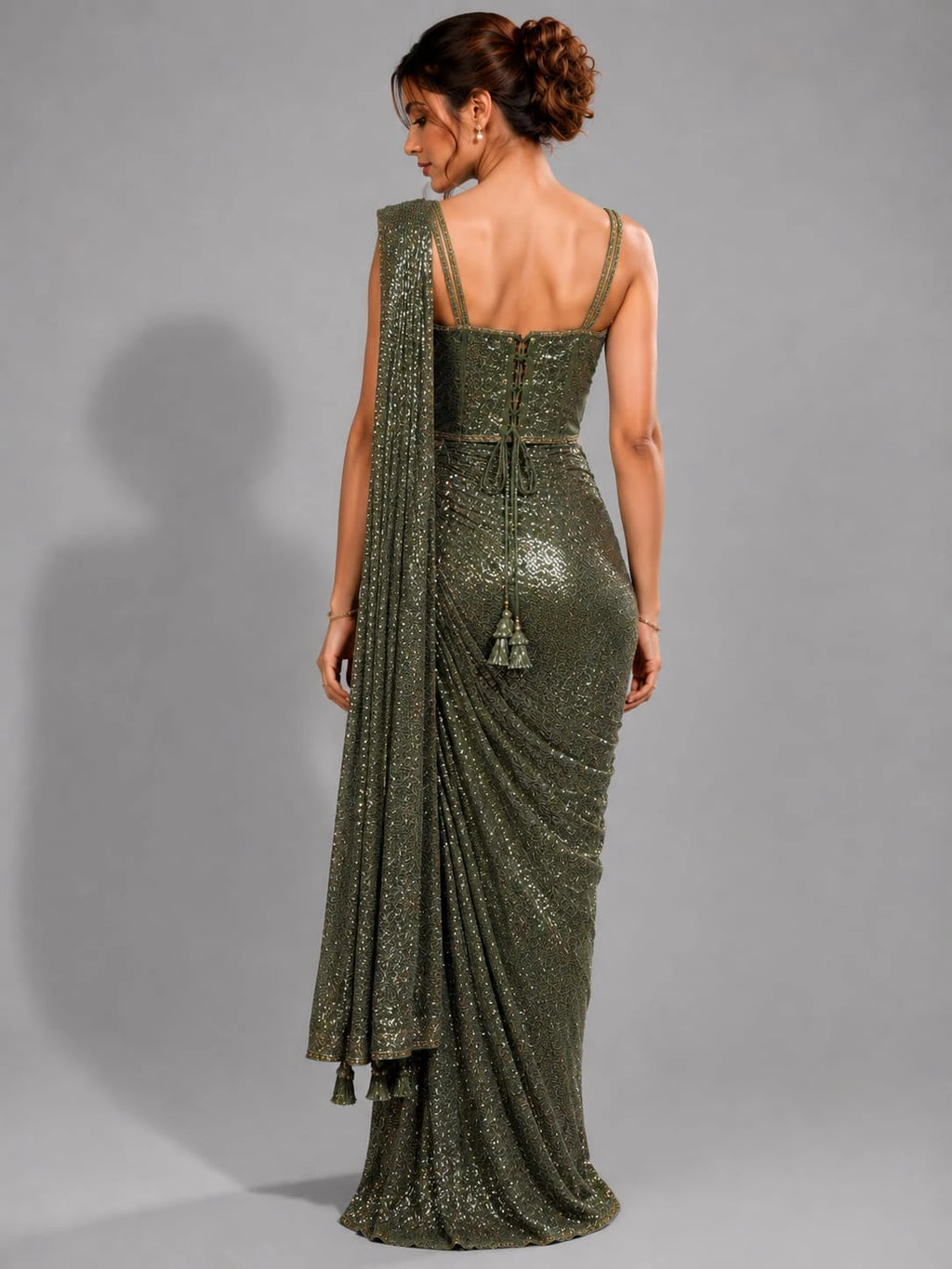 green corset blouse saree