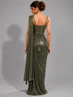 green corset blouse saree