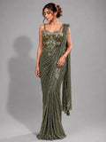 green corset blouse saree