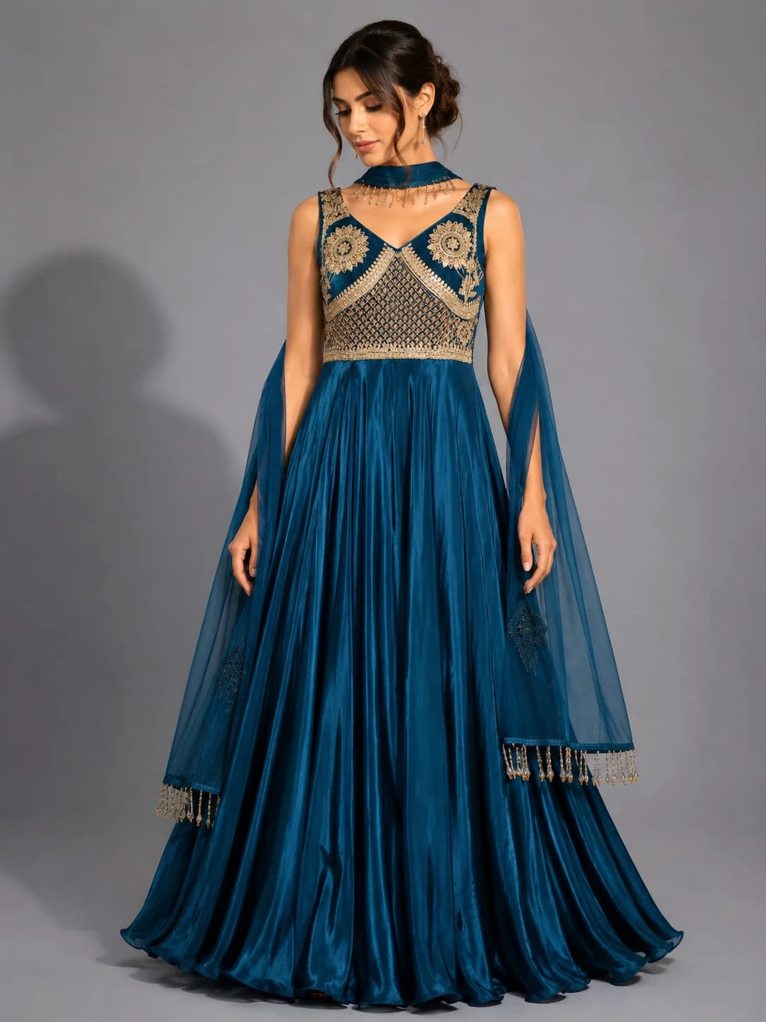 blue anarkali with dupatta