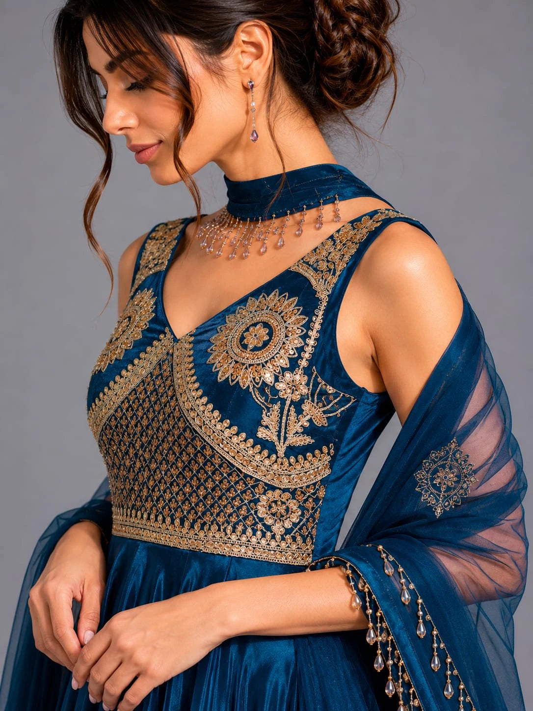 blue anarkali with dupatta