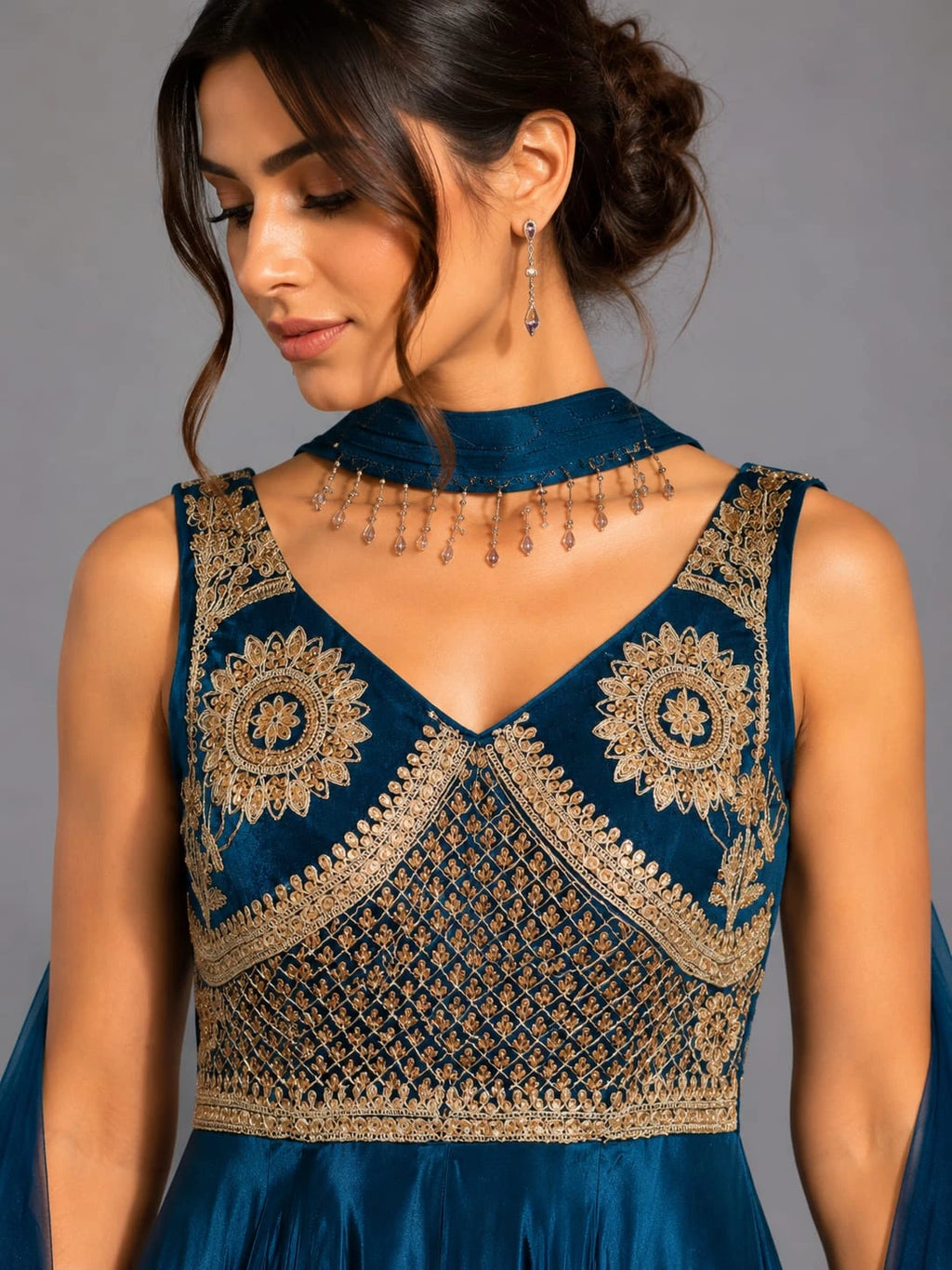 blue anarkali with dupatta