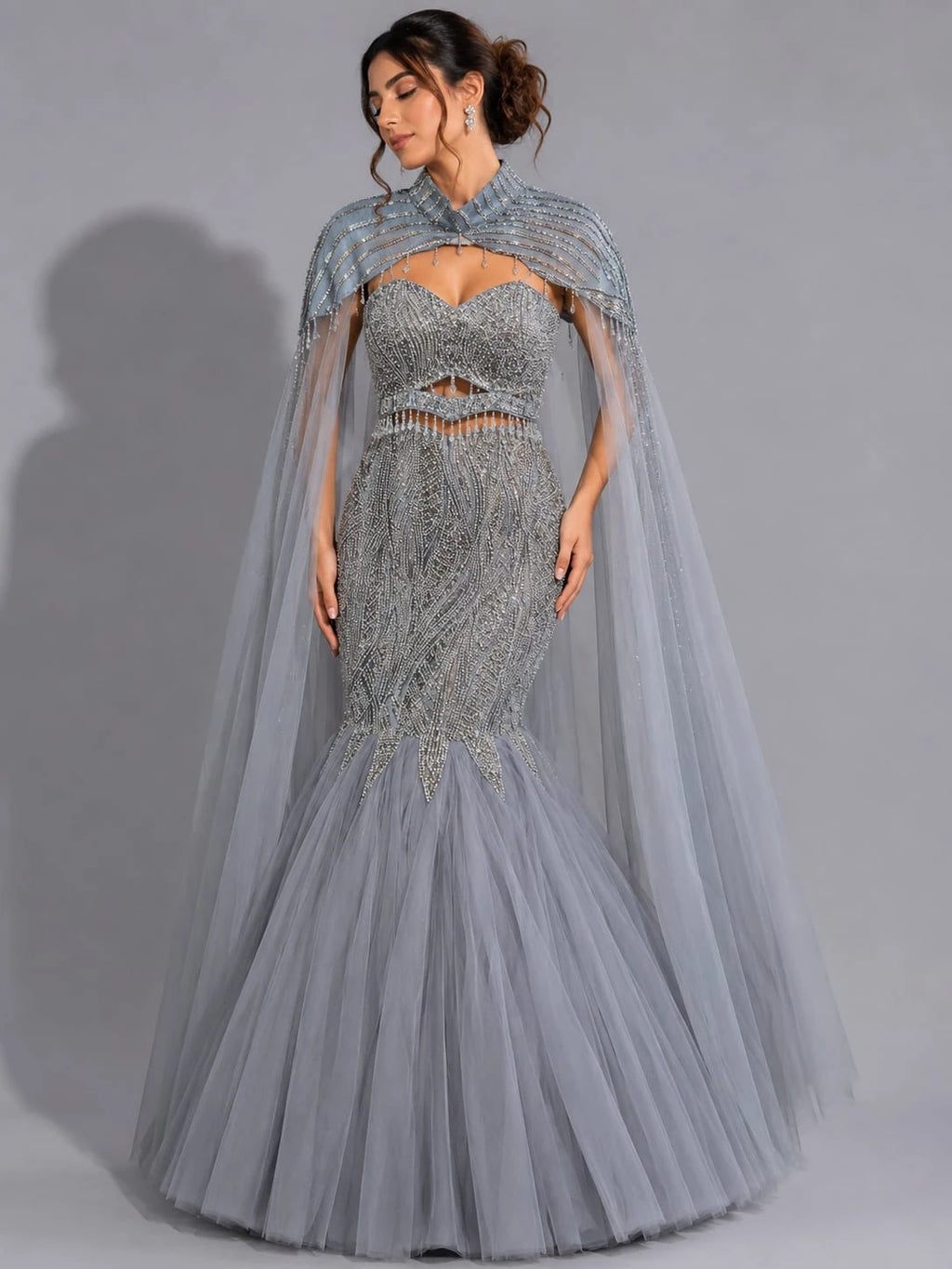 grey mermaid lehenga dress