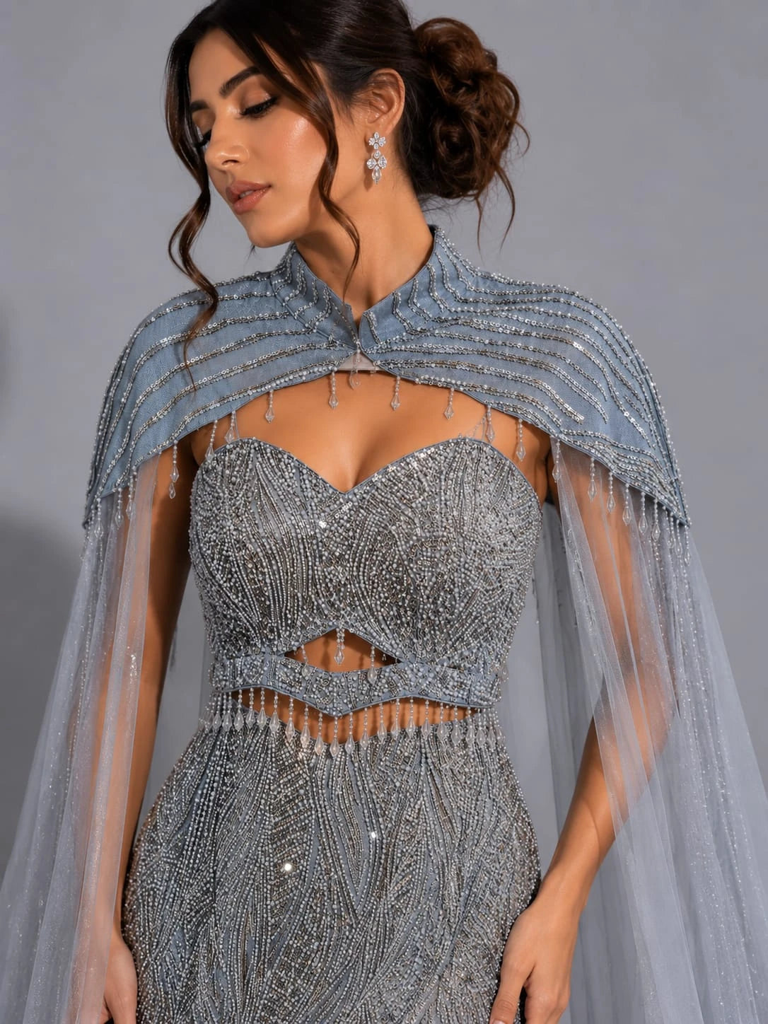 grey mermaid lehenga dress