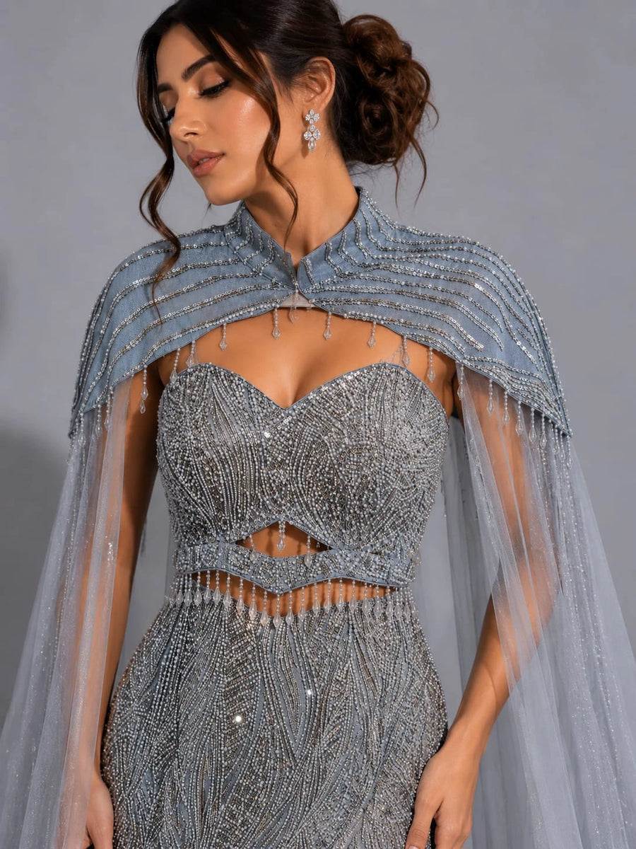 grey mermaid lehenga dress