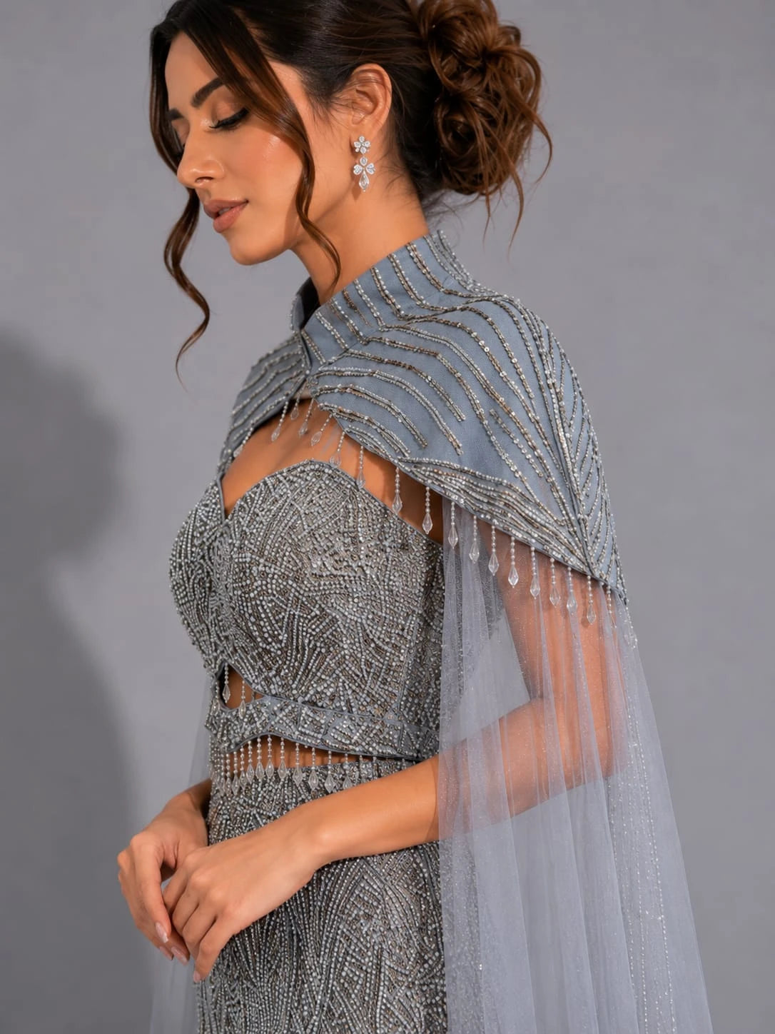 grey mermaid lehenga dress