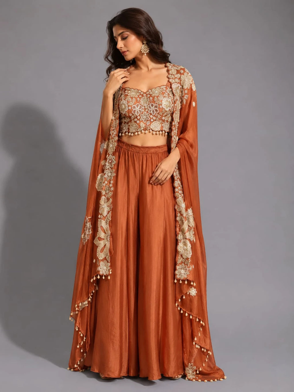 rust sharara with shrug