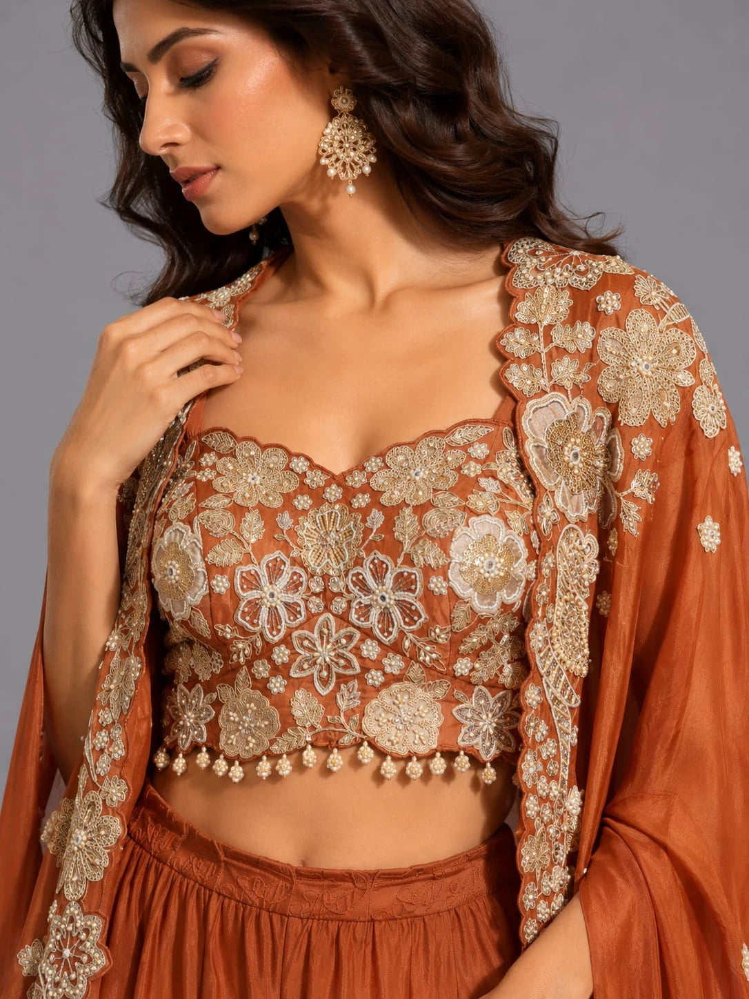 rust sharara with shrug