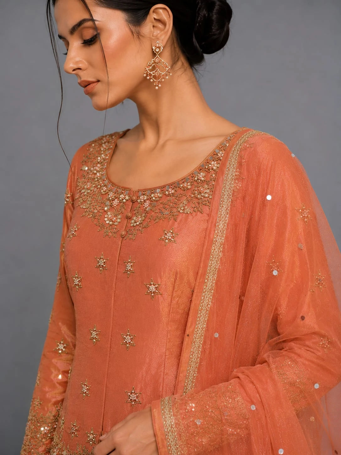 rust jacket style lehenga