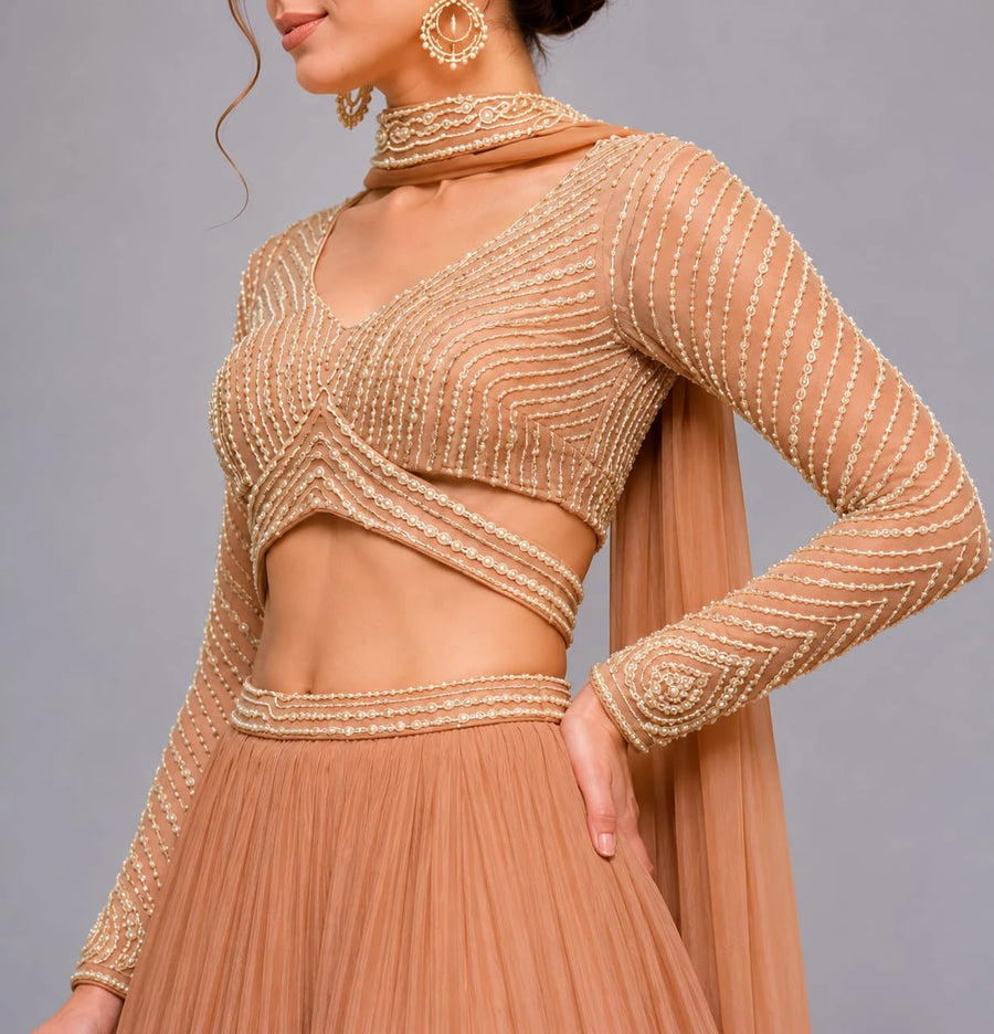 peach wedding outfit