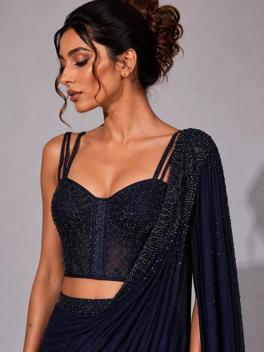 blue ready to wear saree