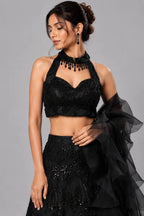 black ruffle dupatta lehenga