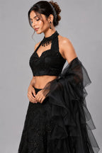 black ruffle dupatta lehenga