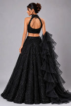 black ruffle dupatta lehenga