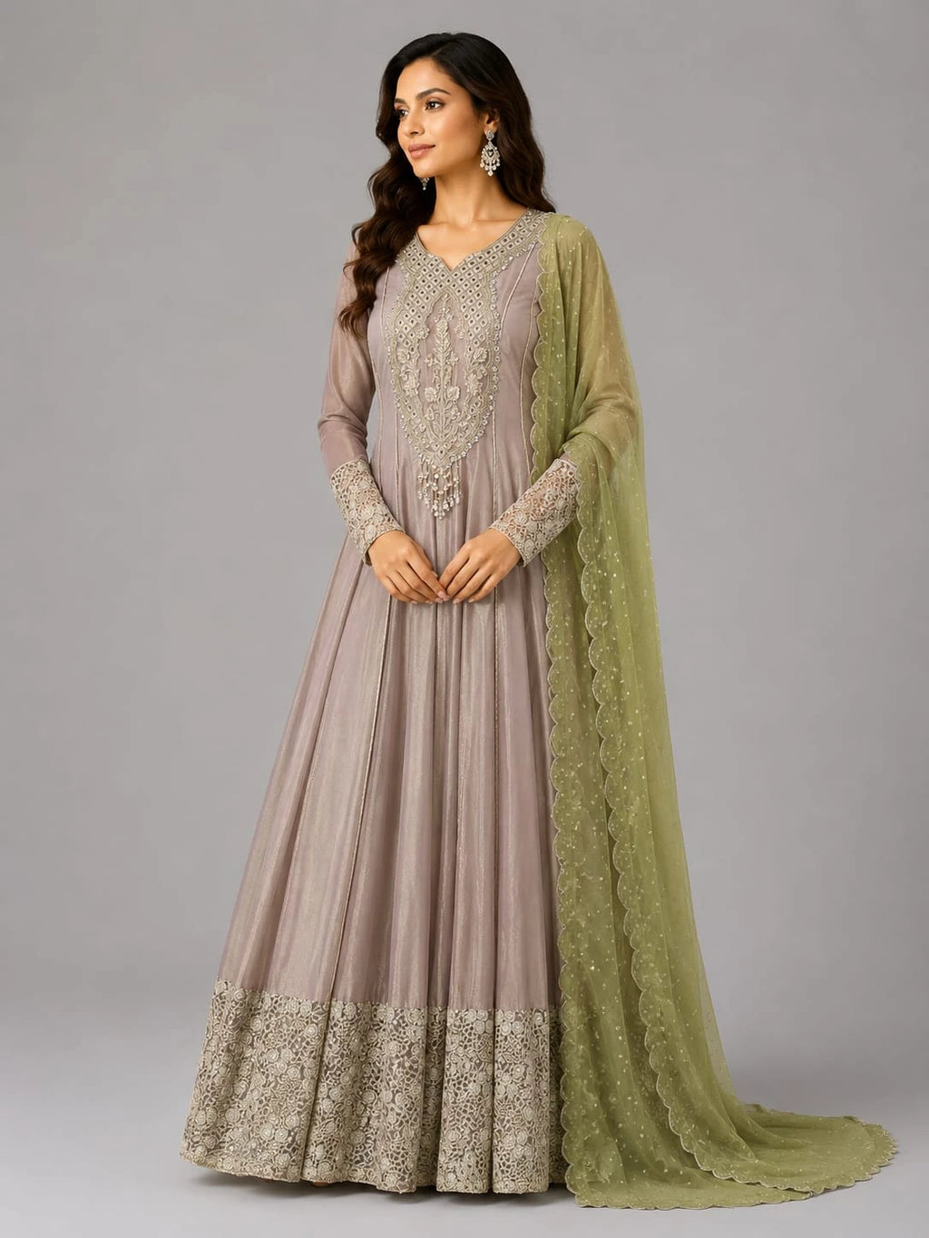 mauve anarkali suit