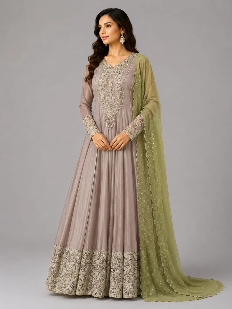 mauve anarkali suit