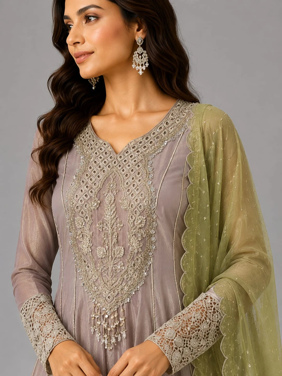 mauve anarkali suit
